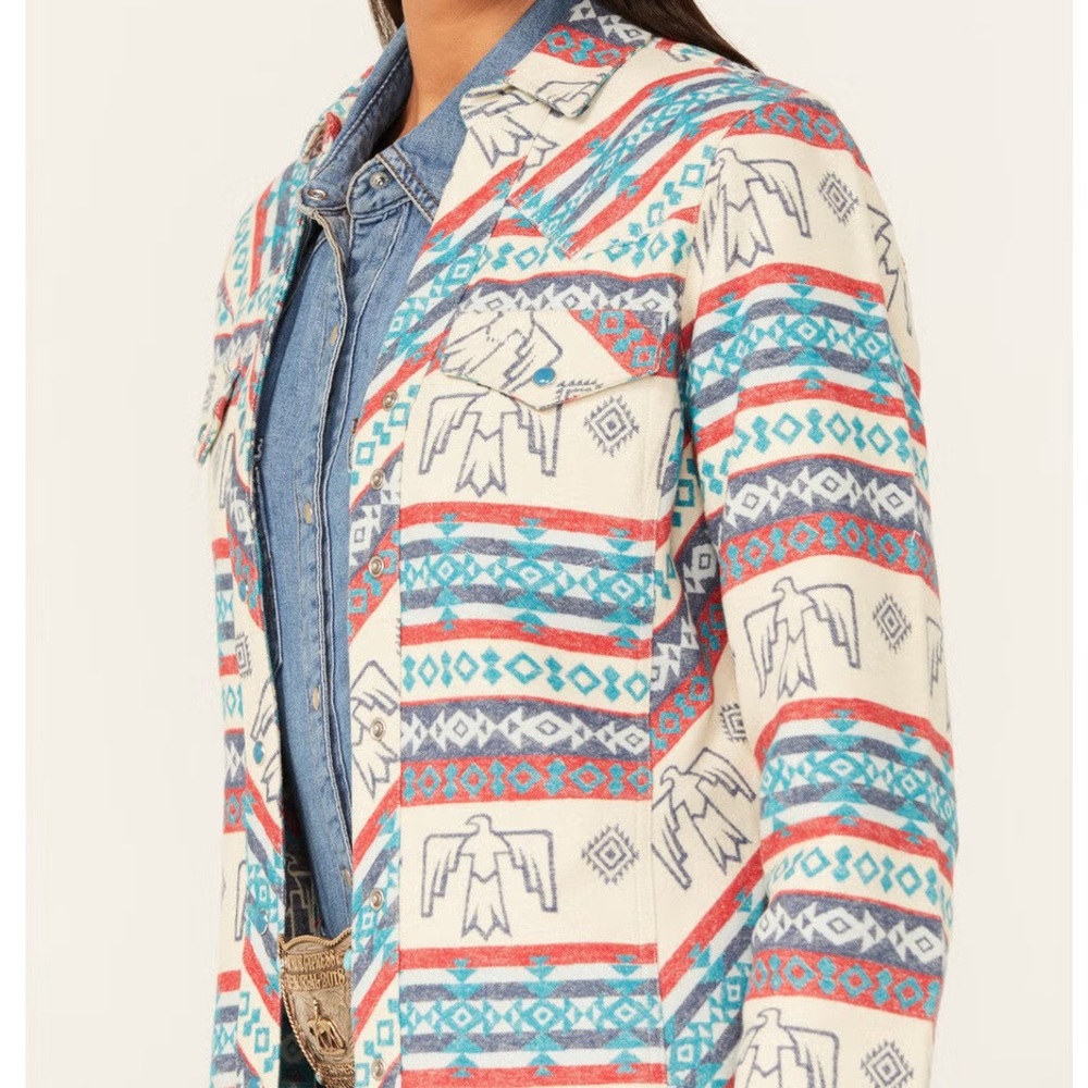 OUTBACK TRADING CO Lorelei Southwesters Thunderbird Print Performance Shirt S/M - Picture 2 of 11